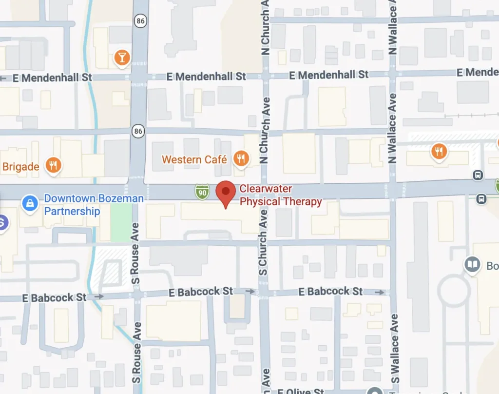Map showing Clearwater Physical Therapy at 448 E. Main Street Unit 202, Bozeman, Montana